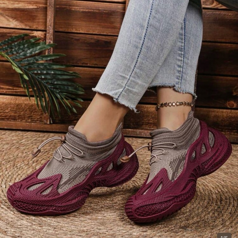 Elegant Burgundy and Gray Women's Sneakers